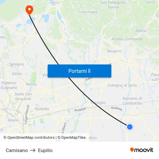 Camisano to Eupilio map