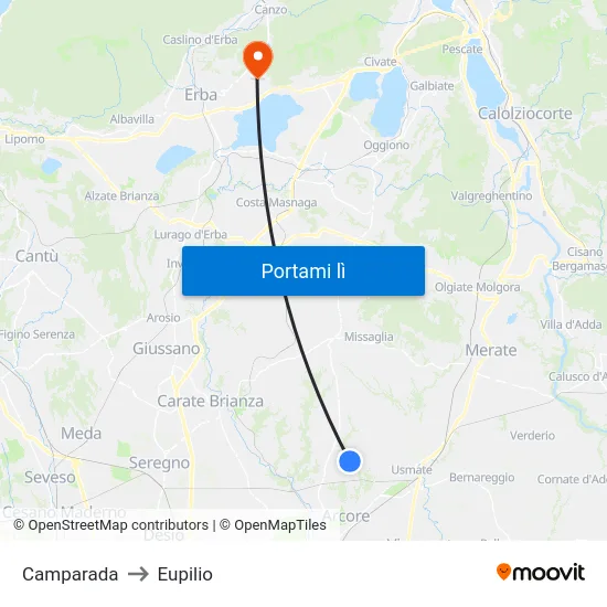 Camparada to Eupilio map