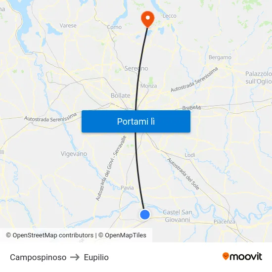 Campospinoso to Eupilio map