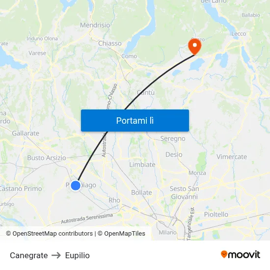 Canegrate to Eupilio map