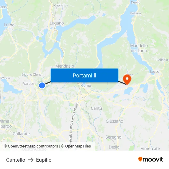 Cantello to Eupilio map
