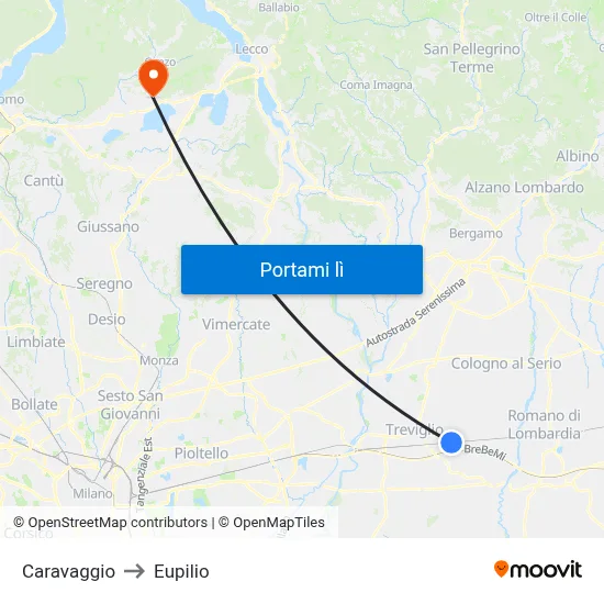 Caravaggio to Eupilio map