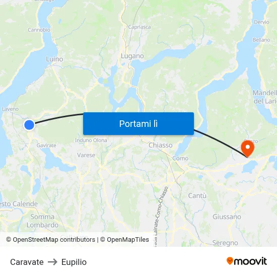 Caravate to Eupilio map