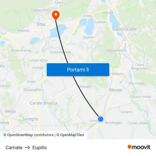 Carnate to Eupilio map