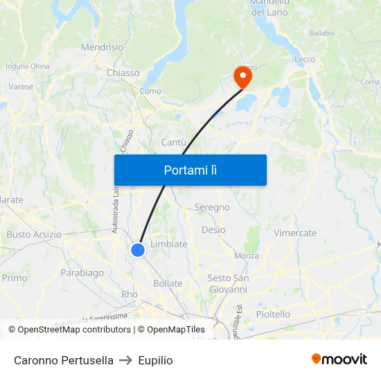 Caronno Pertusella to Eupilio map