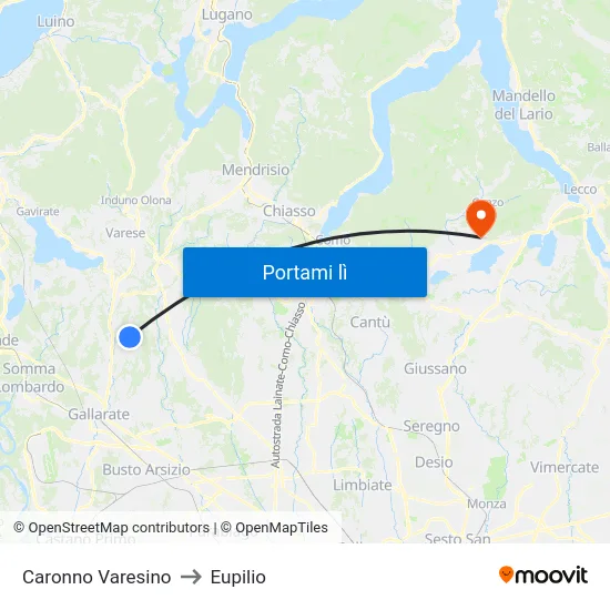 Caronno Varesino to Eupilio map