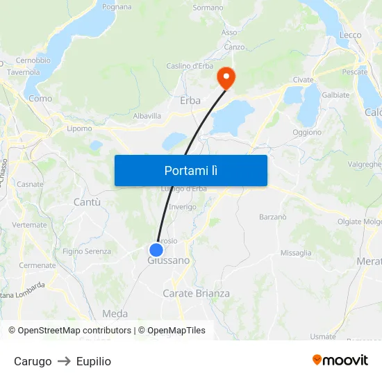 Carugo to Eupilio map
