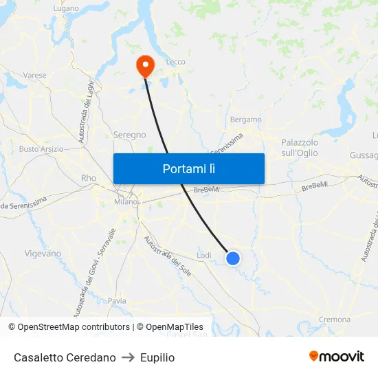 Casaletto Ceredano to Eupilio map