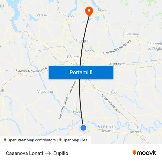 Casanova Lonati to Eupilio map