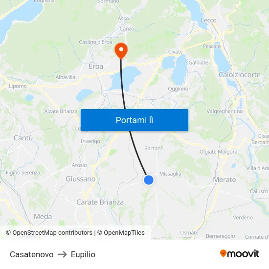 Casatenovo to Eupilio map