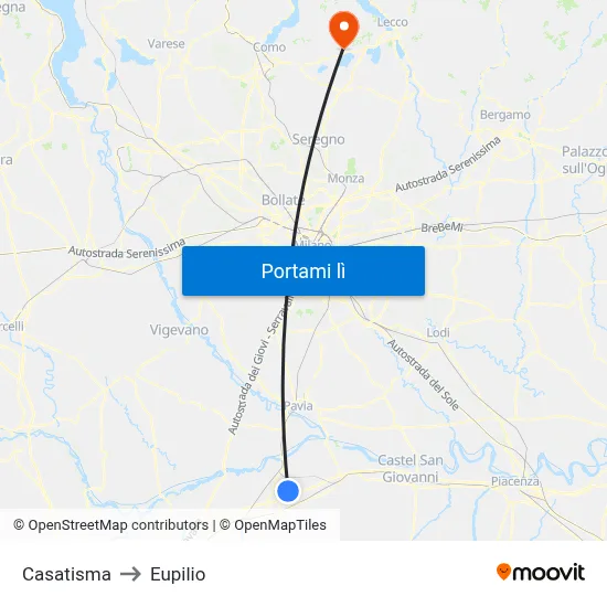 Casatisma to Eupilio map