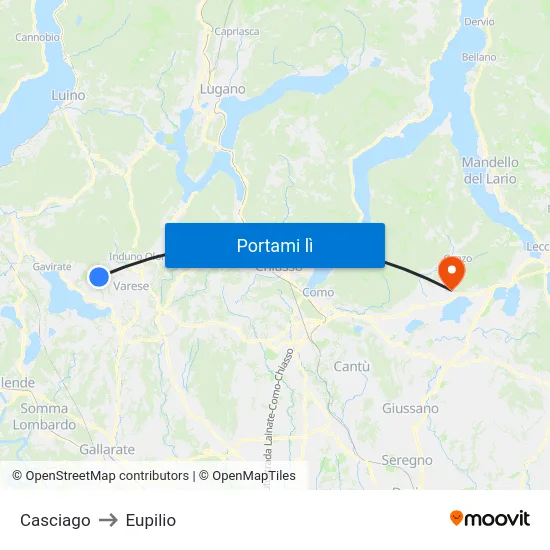 Casciago to Eupilio map