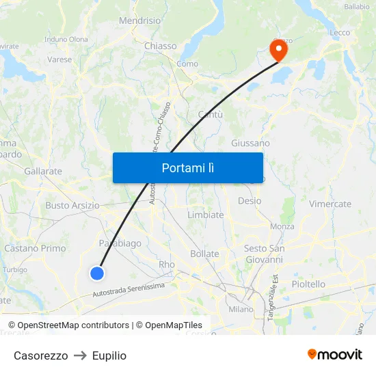 Casorezzo to Eupilio map