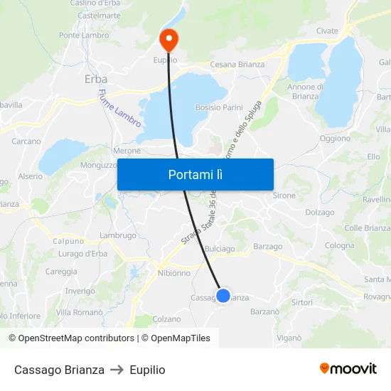 Cassago Brianza to Eupilio map
