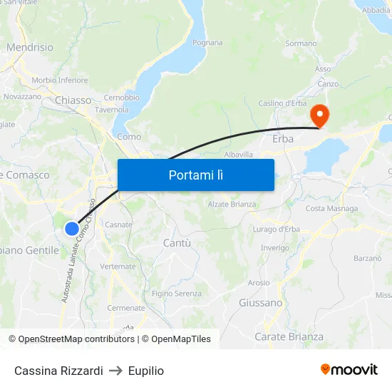 Cassina Rizzardi to Eupilio map