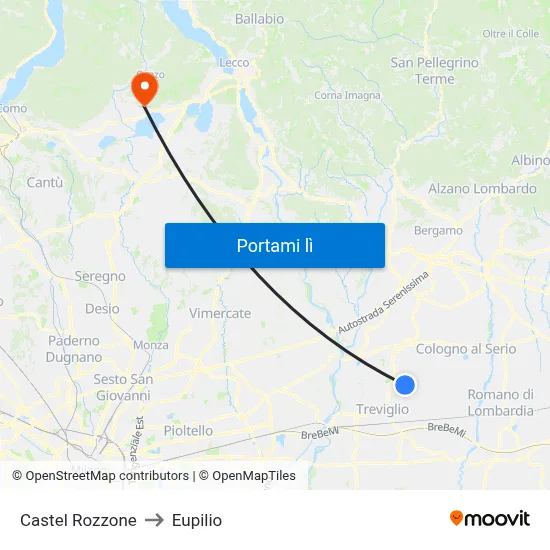 Castel Rozzone to Eupilio map