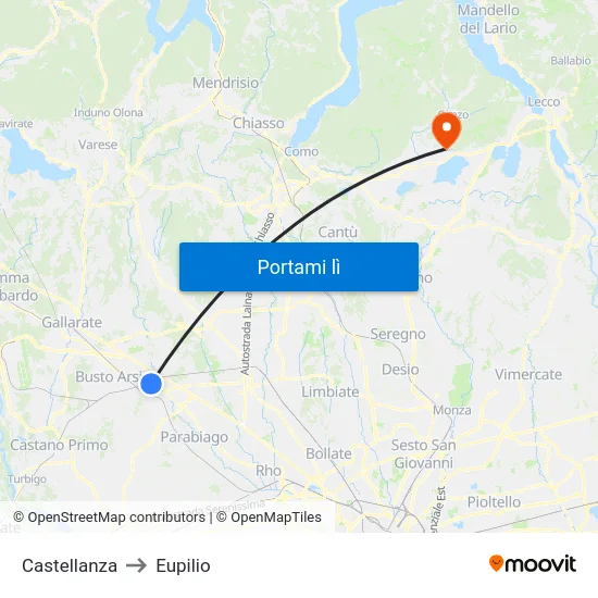 Castellanza to Eupilio map