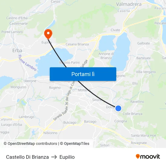 Castello Di Brianza to Eupilio map
