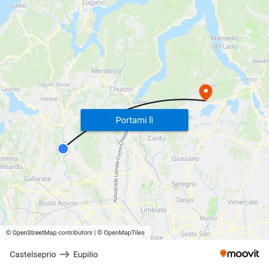 Castelseprio to Eupilio map