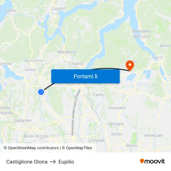 Castiglione Olona to Eupilio map