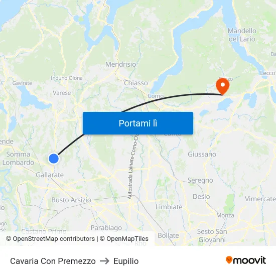 Cavaria Con Premezzo to Eupilio map