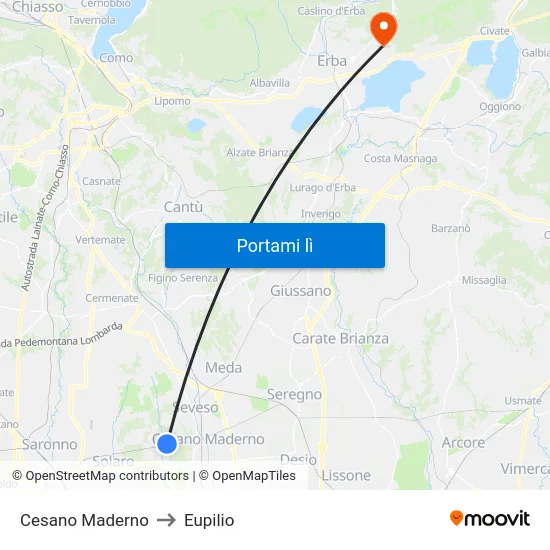 Cesano Maderno to Eupilio map