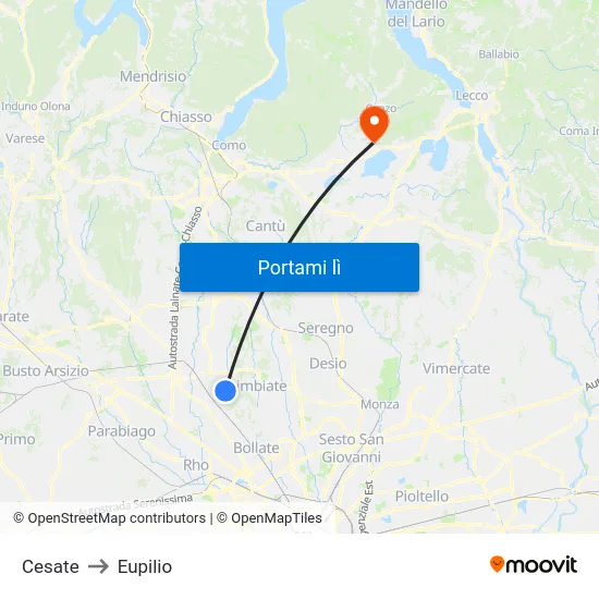 Cesate to Eupilio map