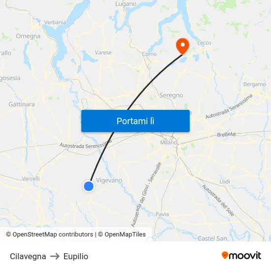 Cilavegna to Eupilio map