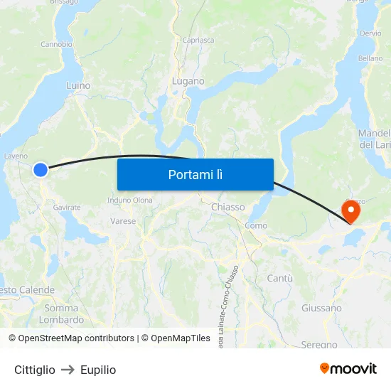 Cittiglio to Eupilio map