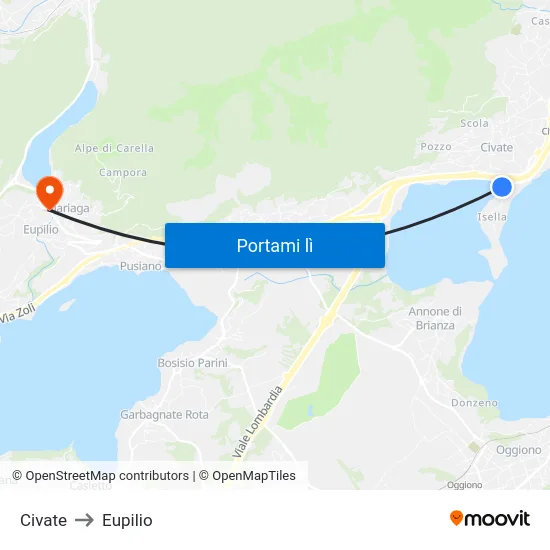 Civate to Eupilio map