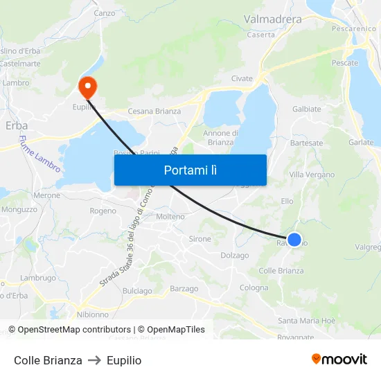 Colle Brianza to Eupilio map