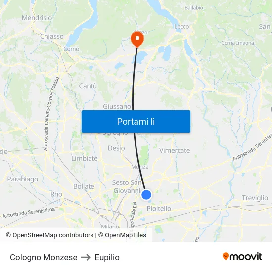 Cologno Monzese to Eupilio map