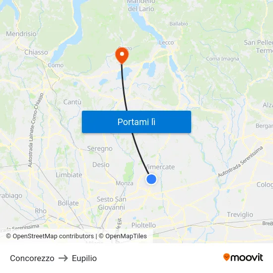 Concorezzo to Eupilio map