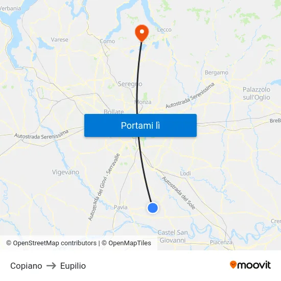 Copiano to Eupilio map