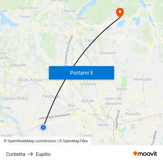 Corbetta to Eupilio map