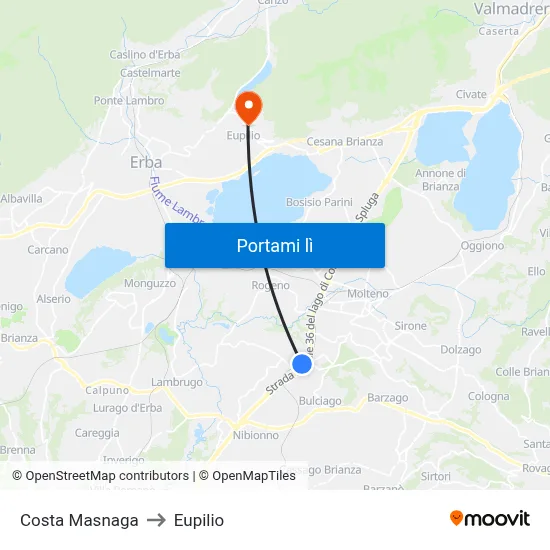Costa Masnaga to Eupilio map