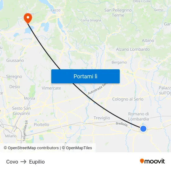 Covo to Eupilio map