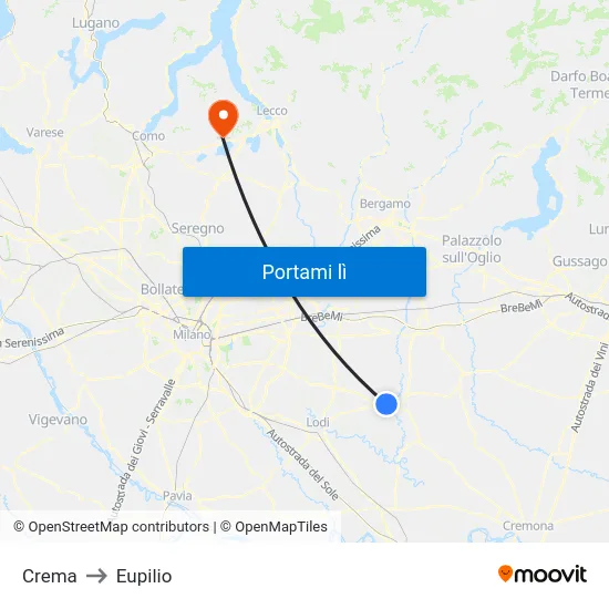 Crema to Eupilio map