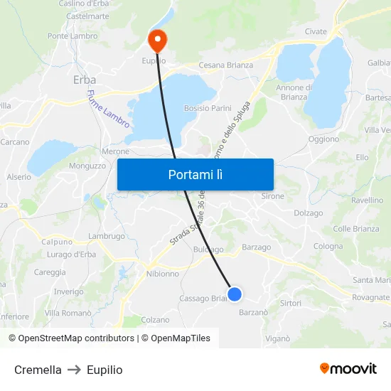 Cremella to Eupilio map