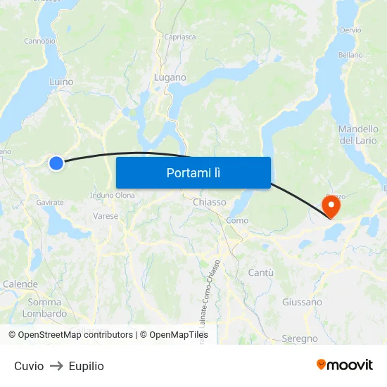 Cuvio to Eupilio map