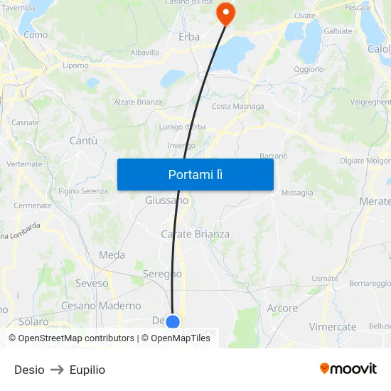 Desio to Eupilio map