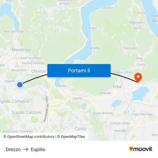 Drezzo to Eupilio map
