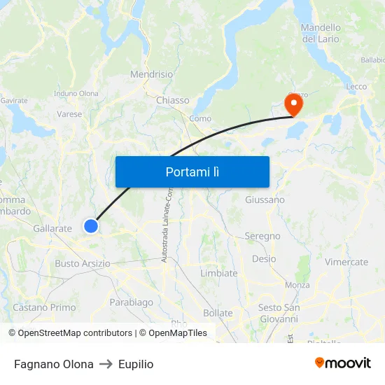 Fagnano Olona to Eupilio map