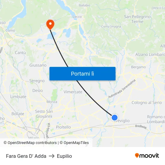 Fara Gera D' Adda to Eupilio map