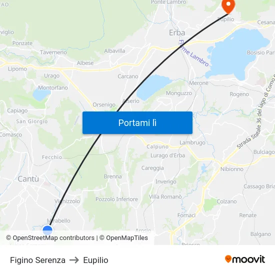 Figino Serenza to Eupilio map