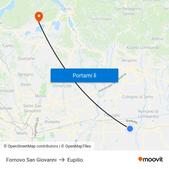 Fornovo San Giovanni to Eupilio map