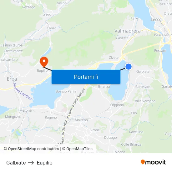 Galbiate to Eupilio map