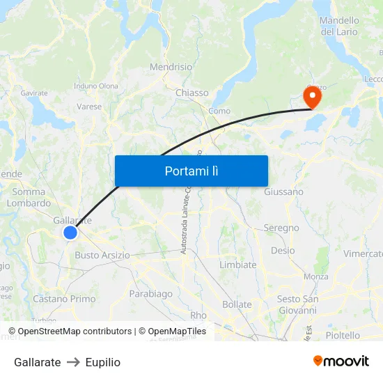 Gallarate to Eupilio map