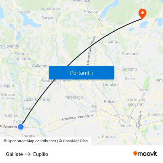 Galliate to Eupilio map