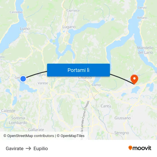 Gavirate to Eupilio map